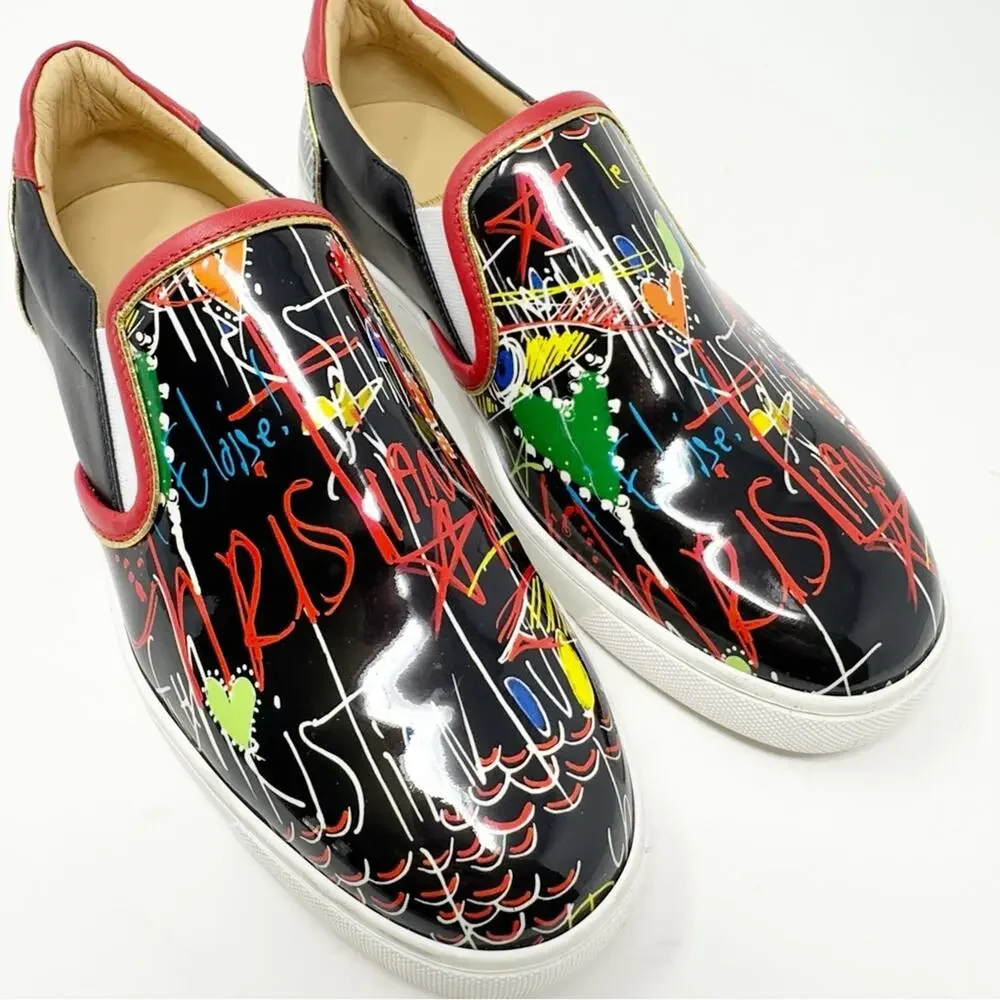 Christian Louboutin Masteralta Loubitag Patent Slip On Sneakers Womens Size 37.5
